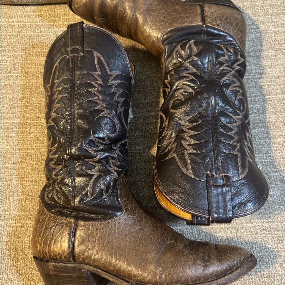 Nocona Vintage Brown with Black Shaft Western Cowboy Boots Size 10D - Picture 8 of 12